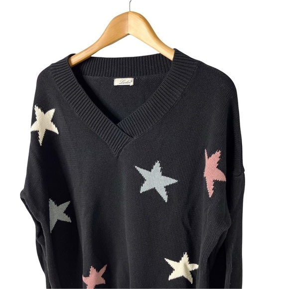Larkin V Neck Sweater Star Print Navy Blue Size Large Long Sleeve G0091 - Picture 2 of 7